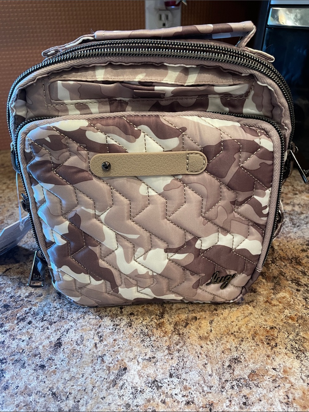 lug Quilted Camo Crossbody Bag - Taupe, Beige, Cream